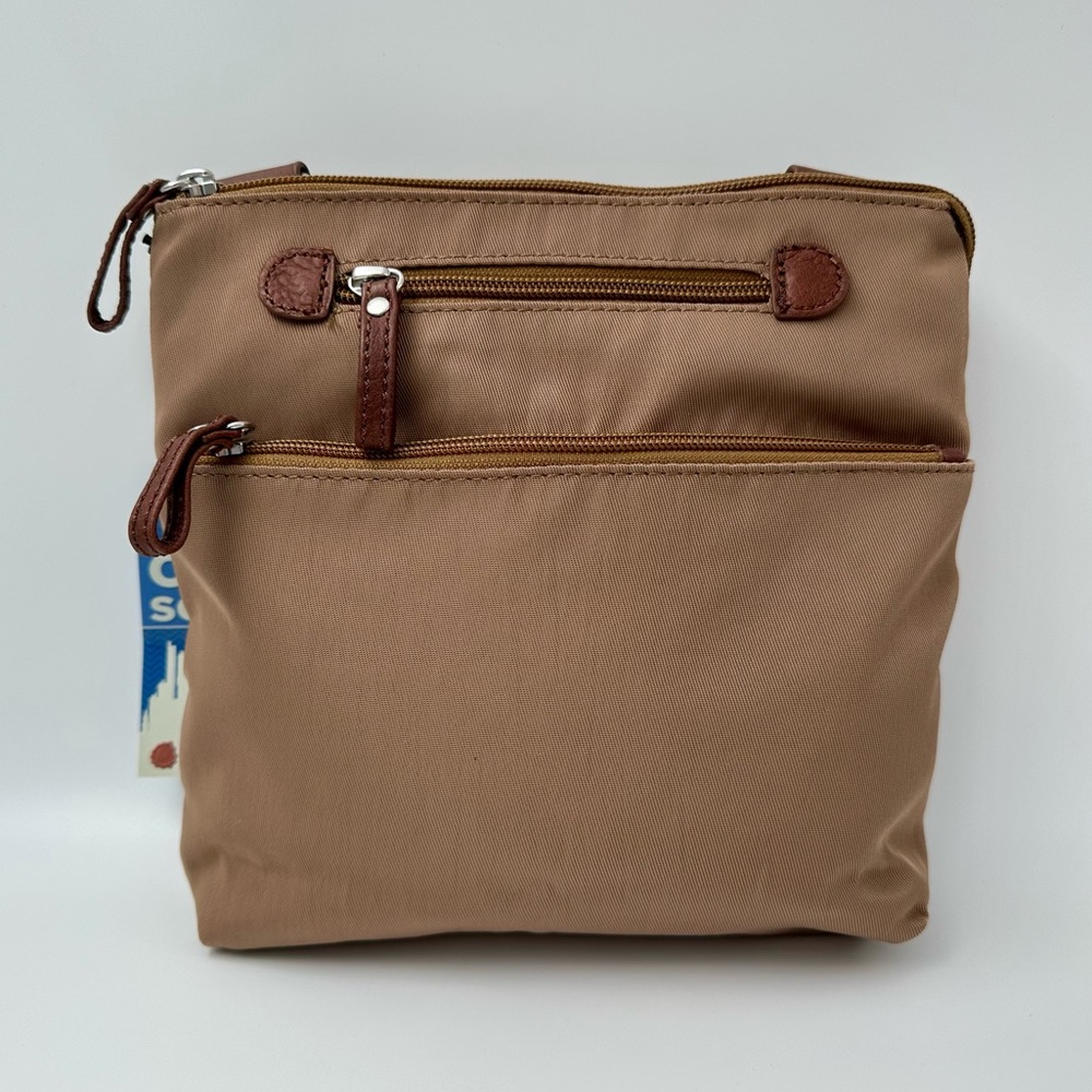 Osgoode Marley Small Traveler Crossbody Bag Nylon Leather Trim Almond Beige NWT